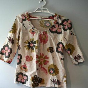 Boden tunic top womens US 6 floral 100% linen Bode